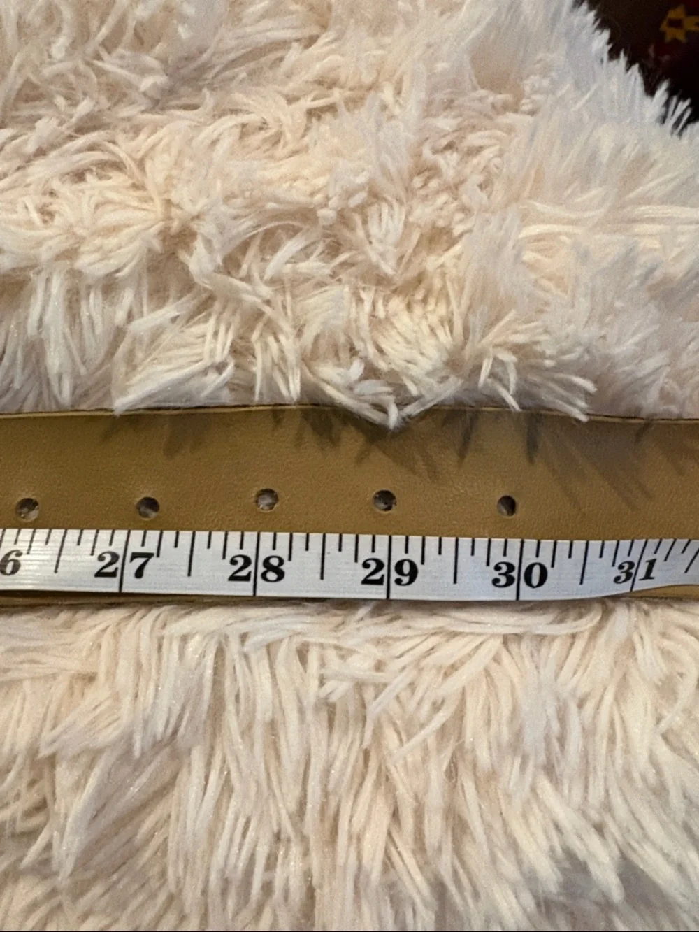 Kippy’s  bronze  metallic leather belt with light blue Swarovski crystals.